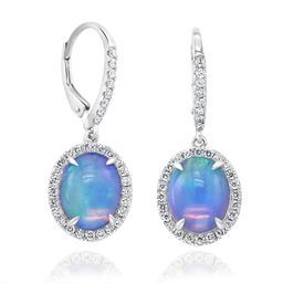 14K White Gold Ethiopian Opal & Diamond Dangle Earrings