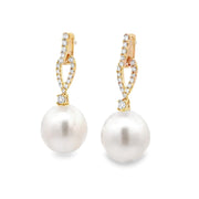 14K Yellow Gold South Sea Pearl & Diamond Earrings