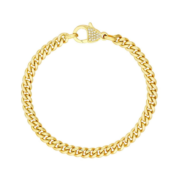 14K Yellow Gold Pavé Diamond Pear Lock Curb Link Bracelet