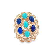 Estate 14K Yellow Gold Turquoise & Sodalite Ring