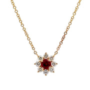 14K Yellow Gold Ruby & Diamond Necklace