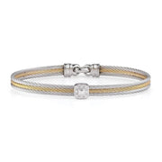 ALOR Cable Classic Stackable Bracelet with Single Square Station with 18kt Gold & Diamonds