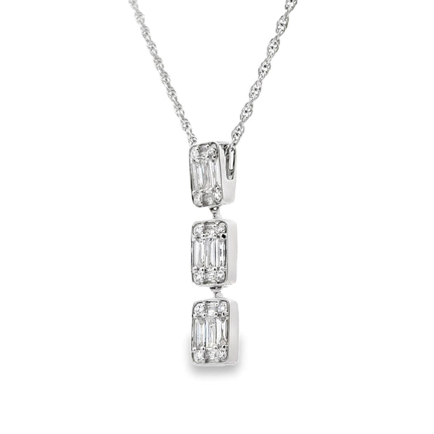 14K White Gold Cluster Diamond Drop Necklace