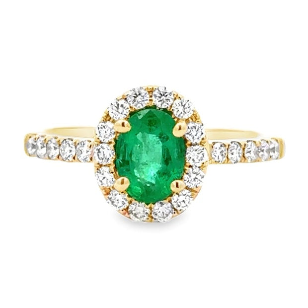 14K Yellow Gold Emerald & Diamond Halo Ring