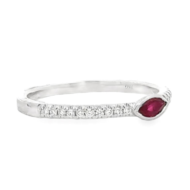 18K White Gold Ruby & Diamond Stackable Ring