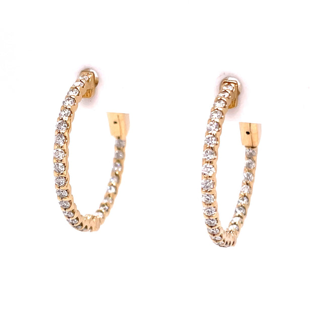 14K Yellow Gold Thin Diamond Hoop Earrings