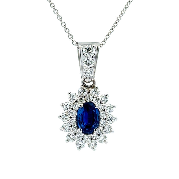 14K White Gold Sapphire & Diamond Necklace