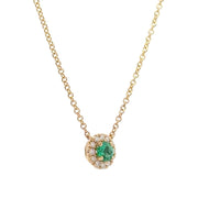 14K Yellow Gold Emerald & Diamond Necklace