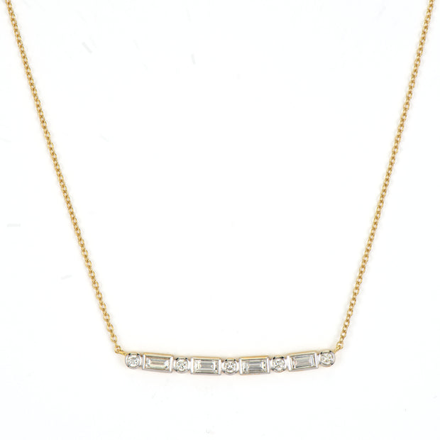 JudeFrances Lisse Baguette Bar Necklace with Alternating Diamond Stones