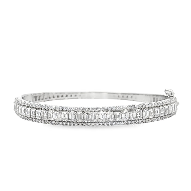 14K White Gold Emerald-Cut Diamond Bangle Bracelet