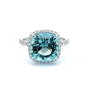 14K White Gold Aquamarine & Diamond Ring