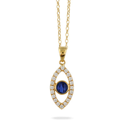 Doves 18K Yellow Gold Sapphire & Diamond Evil Eye Necklace