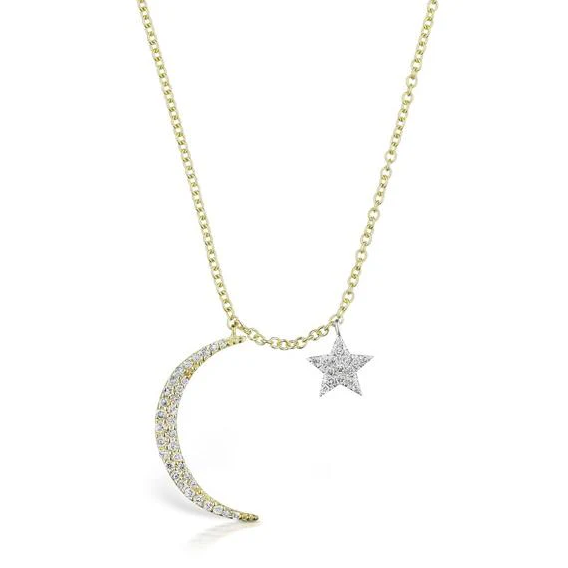 Meira T 14K Yellow & White Gold Crescent Moon and Star Necklace;