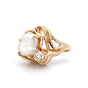 Estate 14K Yellow Gold Freeform Pearl & Diamond Ring