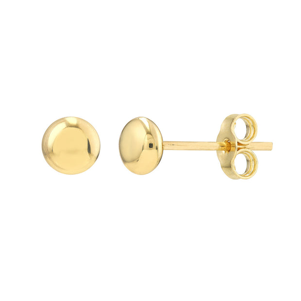 14K Yellow Gold Flat Round Pebble Stud Earrings