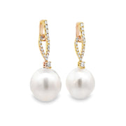 14K Yellow Gold South Sea Pearl & Diamond Earrings