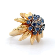 Estate 18K Yellow Gold & Platinum Sea Life Sapphire Ring