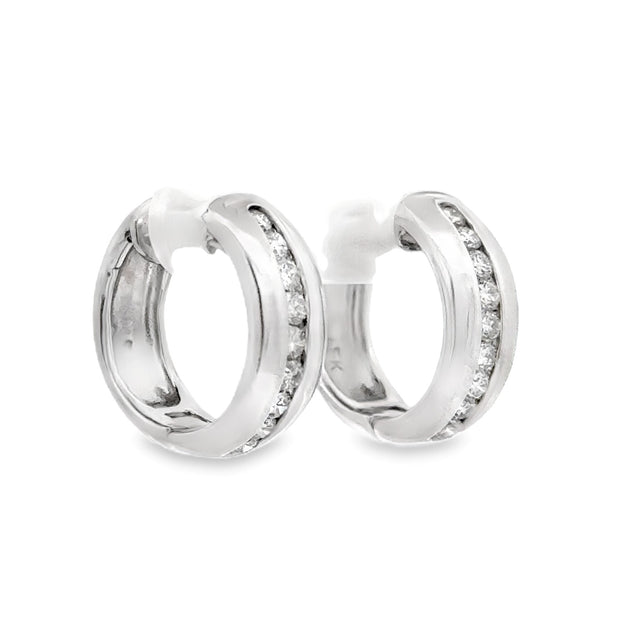 Estate 14K White Gold Channel-Set Diamond Hoop Earrings