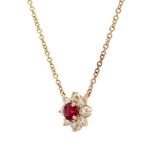 14K Yellow Gold Ruby & Diamond Necklace