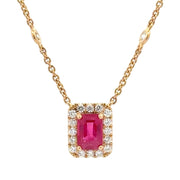 14K Yellow Gold Ruby & Diamond Necklace