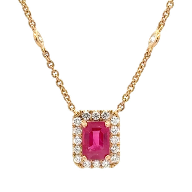 14K Yellow Gold Ruby & Diamond Necklace