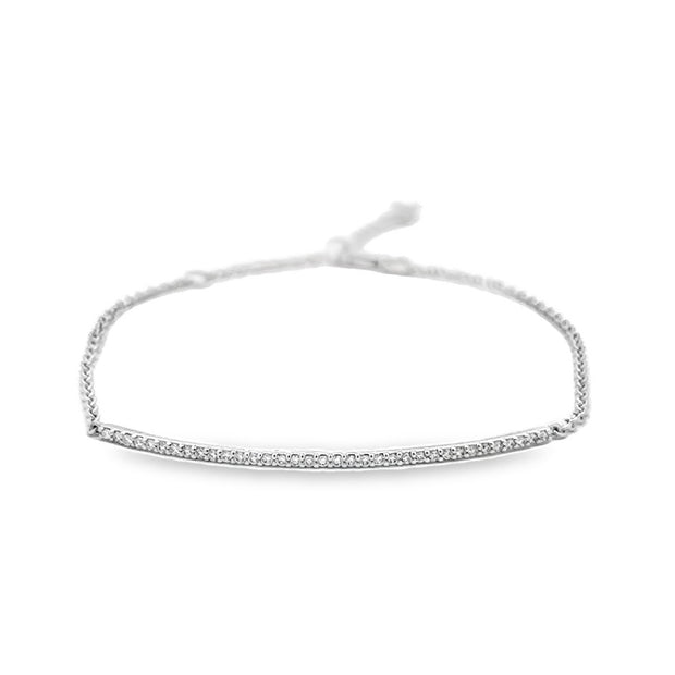 14K White Gold Curved Bar Diamond Bracelet