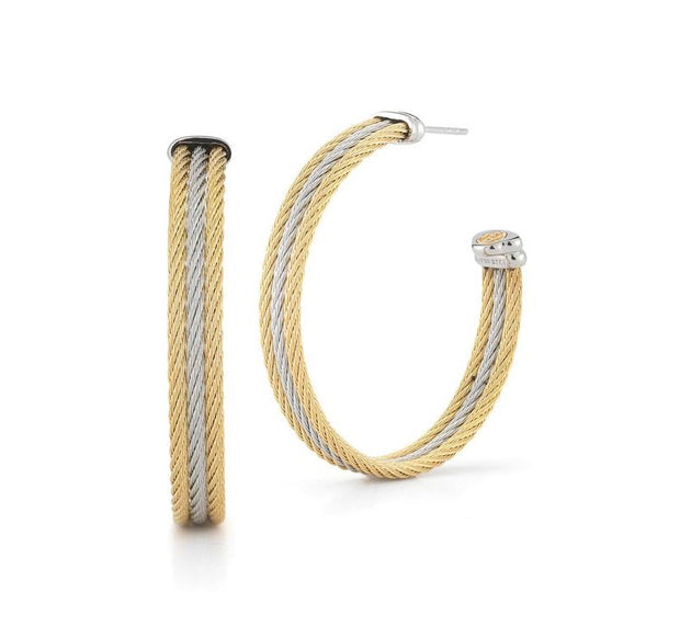 ALOR Grey & Yellow Cable Intersection Hoop Earrings with 18kt White Gold