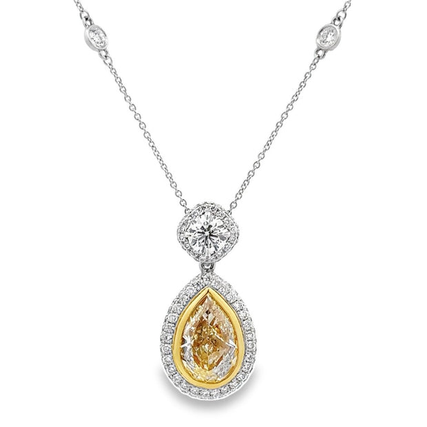 Platinum & 18K Yellow Gold Yellow & White Diamond Necklace