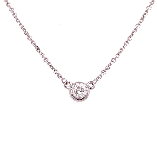 14K White Gold Solitaire Diamond Necklace