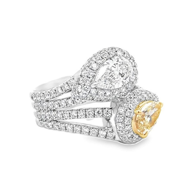 Platinum & 18K Yellow Gold Yellow & White Diamond Bypass Ring