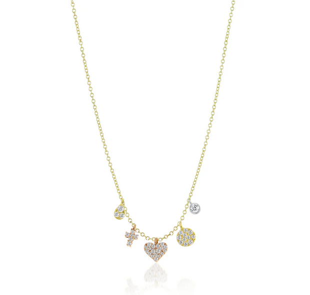 Meira T 14K Yellow, Rose & White Gold Heart and Cross Charm Necklace