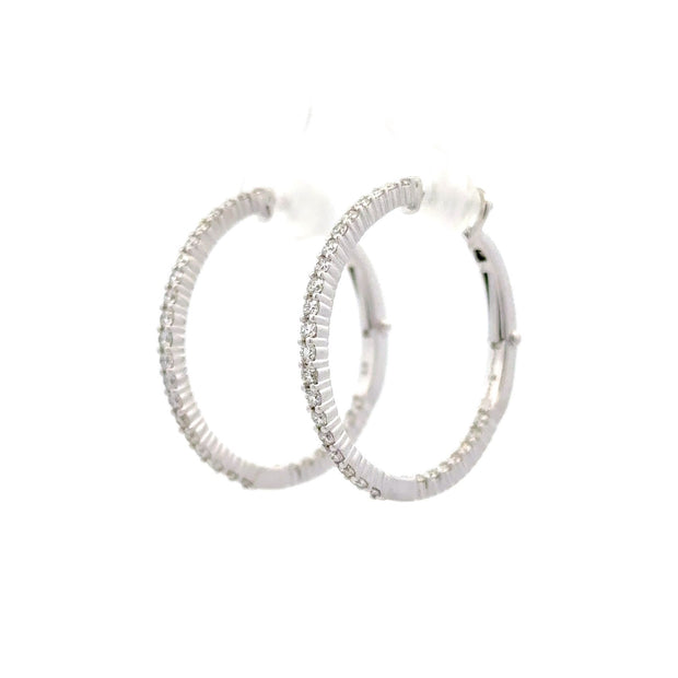 14K White Gold Diamond Hoop Earrings