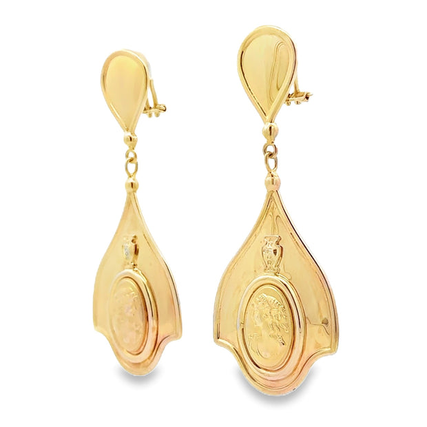 Estate 14K Yellow Gold Cameo-Style Dangle Earrings