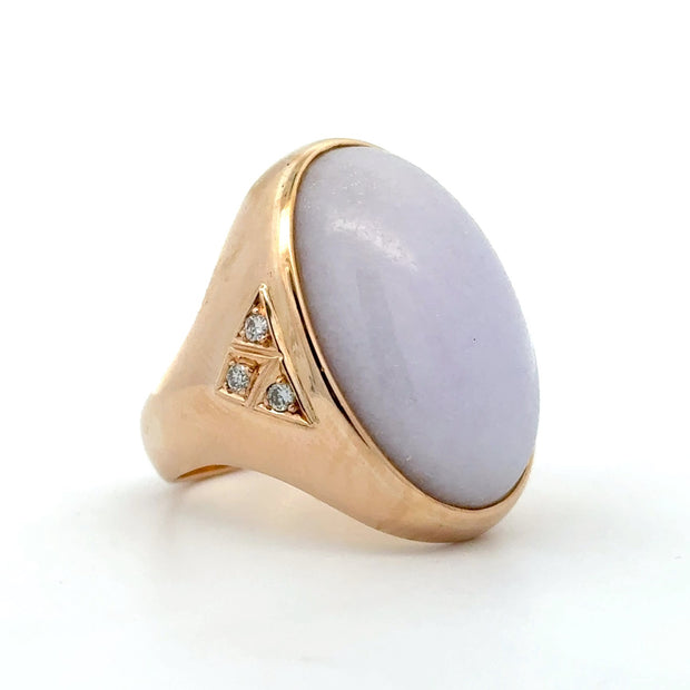 Estate 14K Yellow Gold Lilac Purple Jade & Diamond Ring