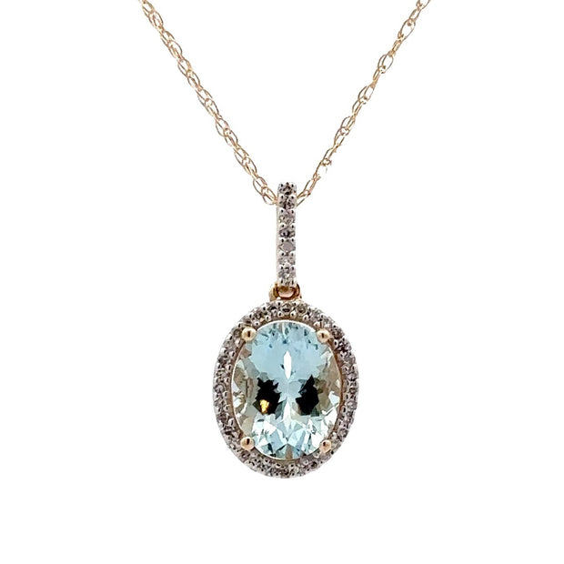 Estate 14K Yellow Gold Aquamarine & Diamond Necklace