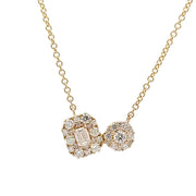 14K Yellow Gold Contemporary Halo Diamond Necklace