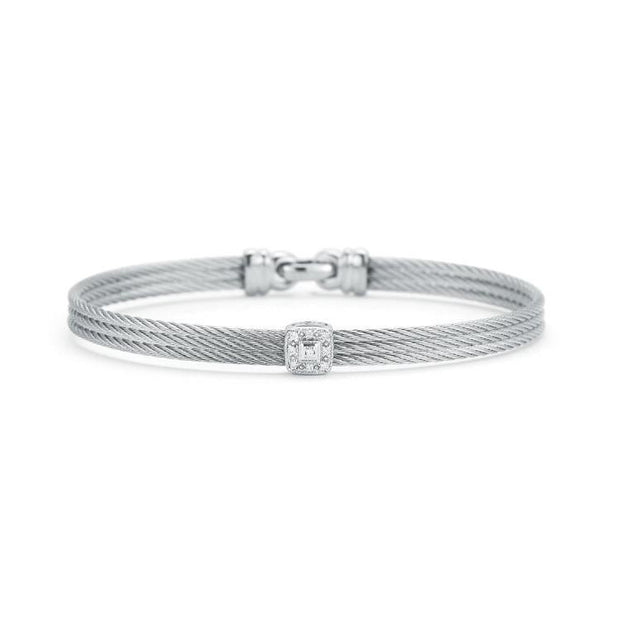 ALOR Grey Cable Classic Stackable Bracelet with Single Square Station set in 18kt White Gold