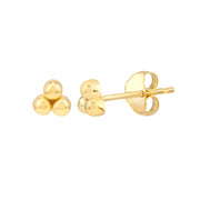 14K Yellow Gold Bead Trinity Stud Earrings