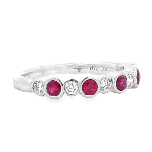 18K White Gold Ruby & Diamond Stackable Ring