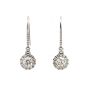 14K White Gold Halo-Style Diamond Dangle Earrings