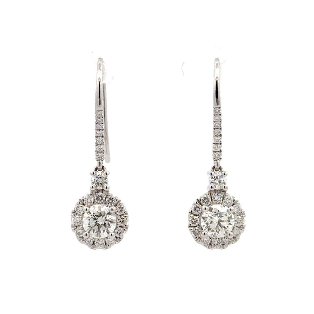 14K White Gold Halo-Style Diamond Dangle Earrings