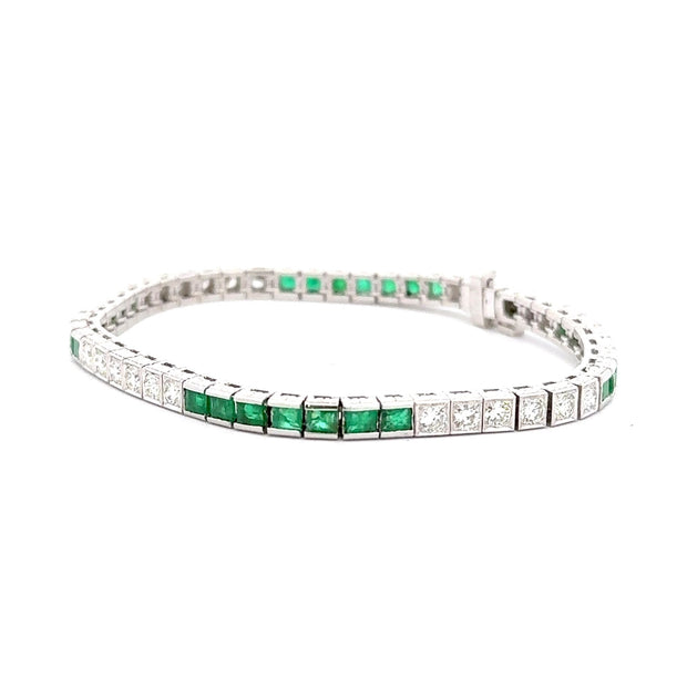 Estate Emerald & Diamond Vintage Platinum Bracelet