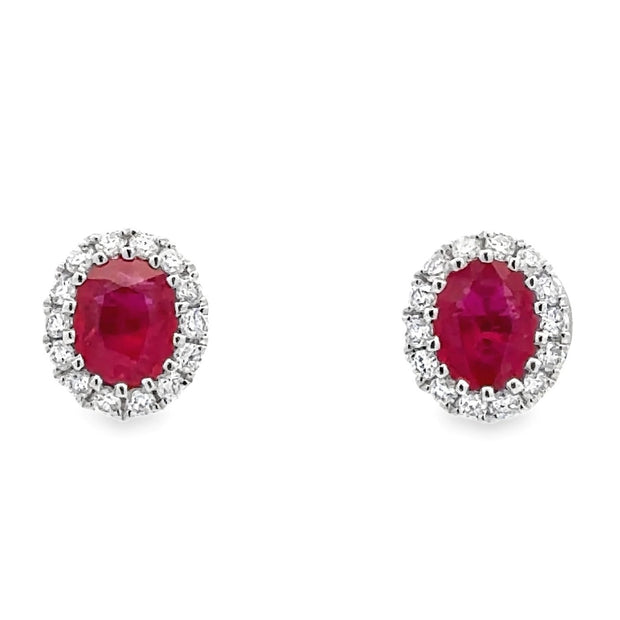 18K White Gold Ruby & Diamond Stud Earrings