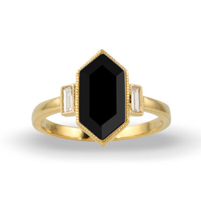 Doves 18K Yellow Gold Onyx & Diamond Ring
