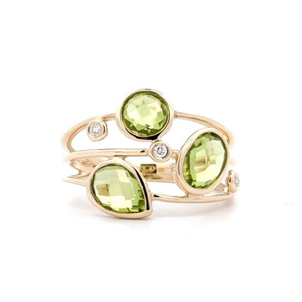 14K Yellow Gold Contemporary Peridot & Diamond Ring