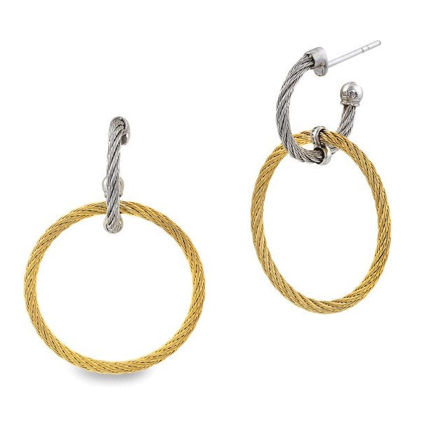 ALOR Yellow & Grey Cable Asymmetrical Hoop Earrings with 18kt White Gold