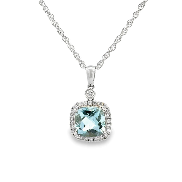 14K White Gold Aquamarine & Diamond Necklace