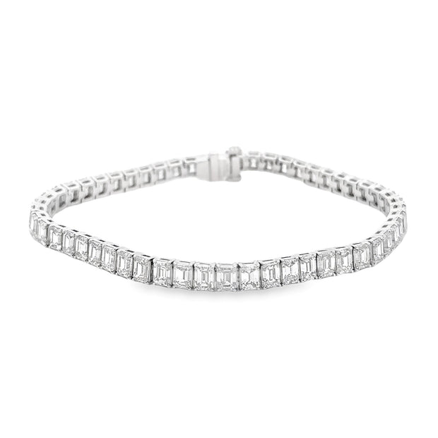 Platinum Emerald-Cut Diamond Tennis Bracelet