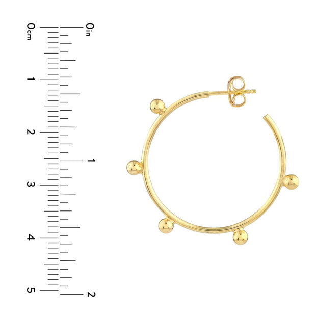 14K Yellow Gold Round Beaded Wire Post Hoops