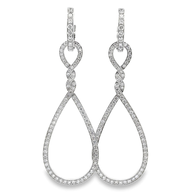 18K White Gold & Diamond Twisted Dangle Earrings